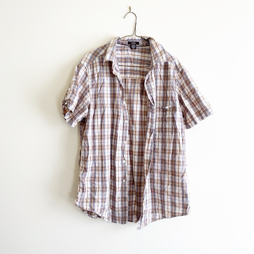 90s Vintage Men's Arizona Plaid Button-Down – Size Large Tall